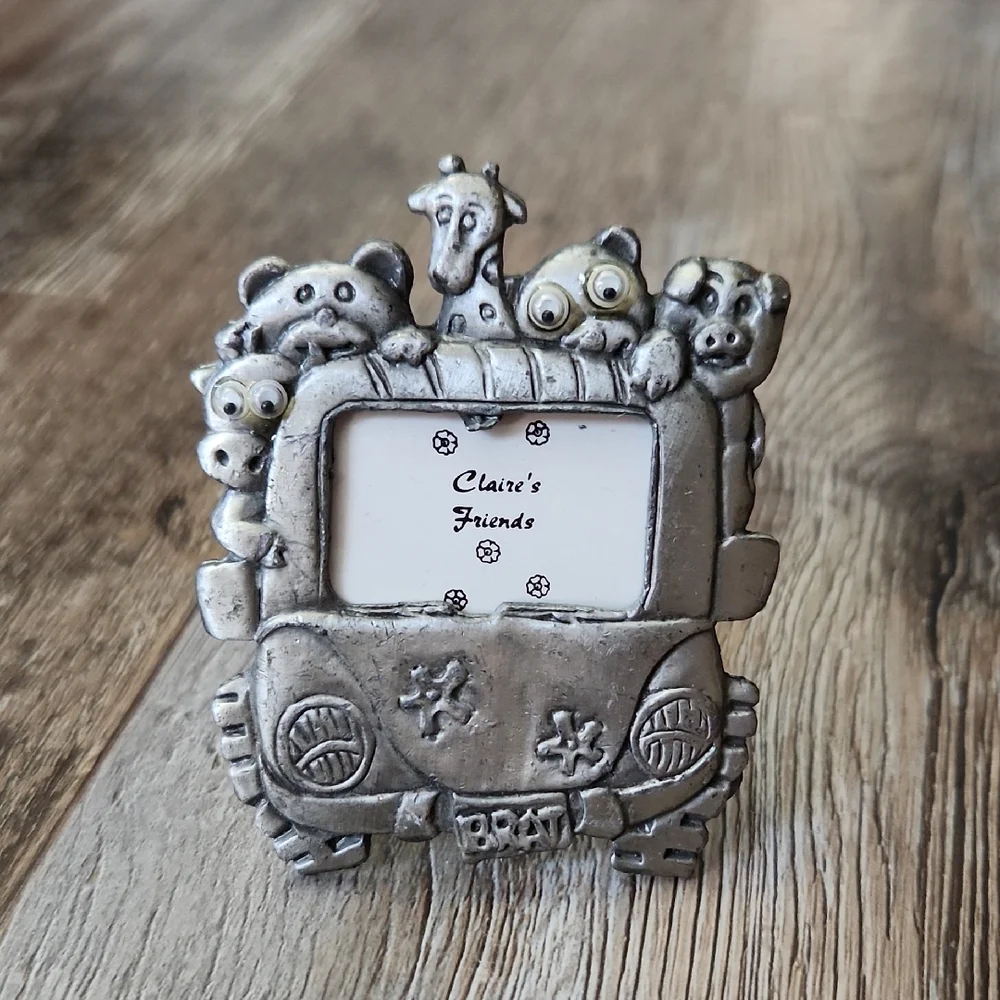 Vintage Silver Pewter VW Bug With Animals Mini Picture Frame Tiawan Brat 80s 90s